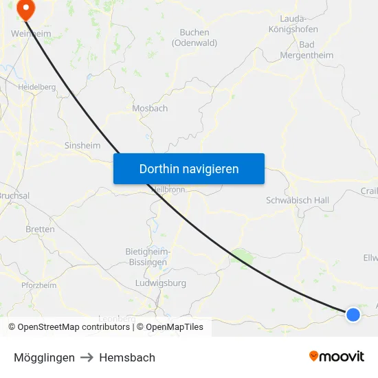 Mögglingen to Hemsbach map