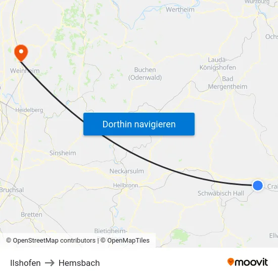 Ilshofen to Hemsbach map