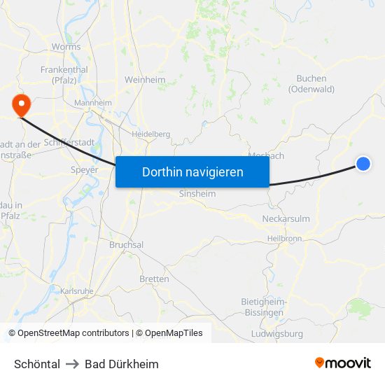 Schöntal to Bad Dürkheim map