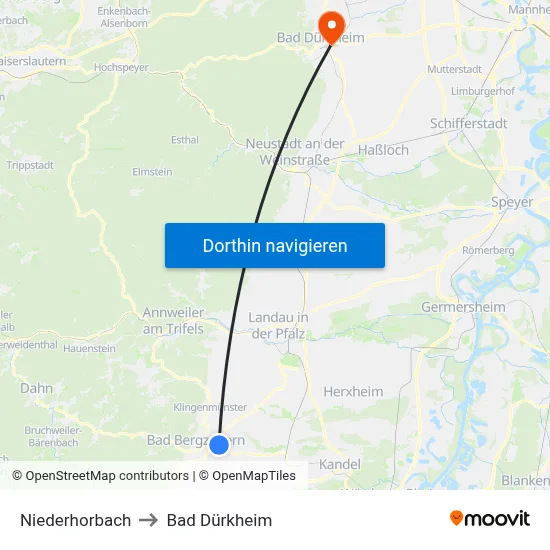 Niederhorbach to Bad Dürkheim map