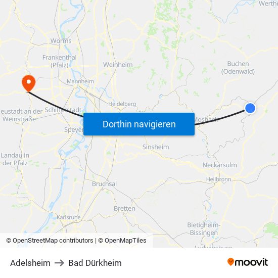 Adelsheim to Bad Dürkheim map