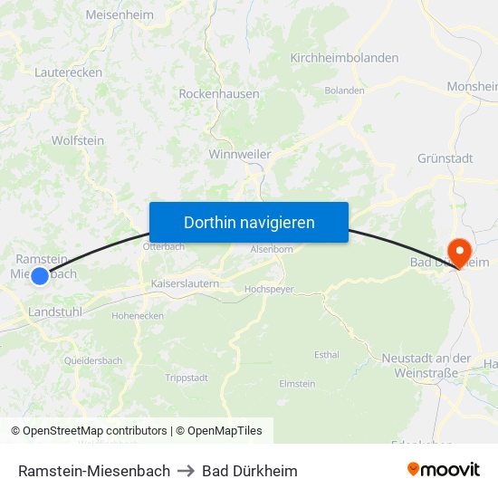 Ramstein-Miesenbach to Bad Dürkheim map