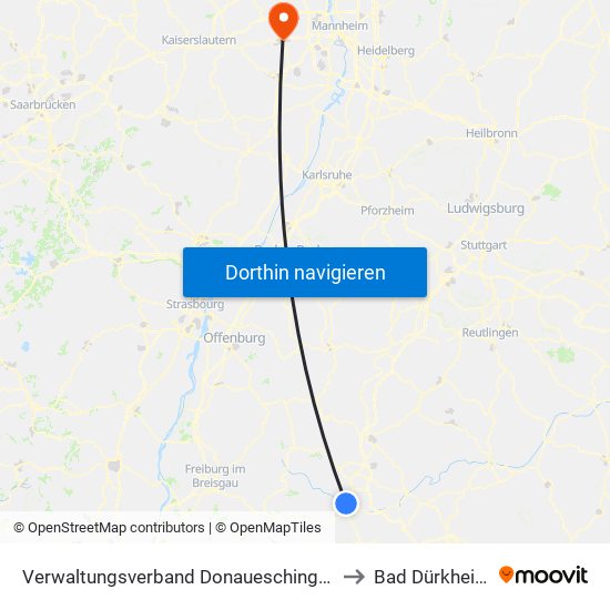 Verwaltungsverband Donaueschingen to Bad Dürkheim map