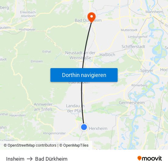 Insheim to Bad Dürkheim map