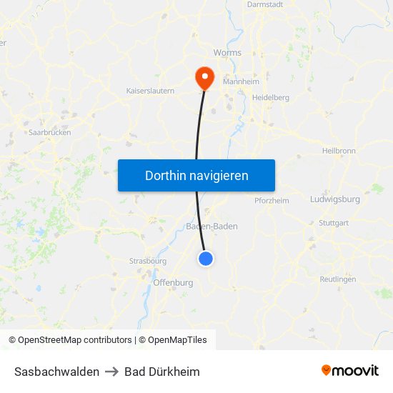 Sasbachwalden to Bad Dürkheim map