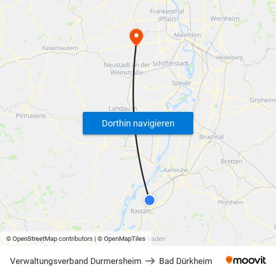 Verwaltungsverband Durmersheim to Bad Dürkheim map