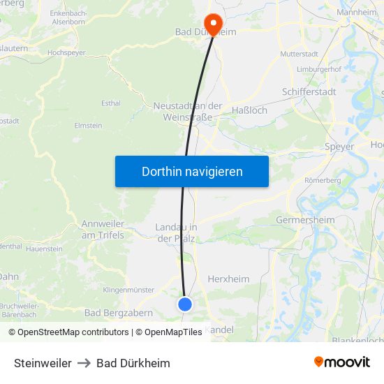 Steinweiler to Bad Dürkheim map