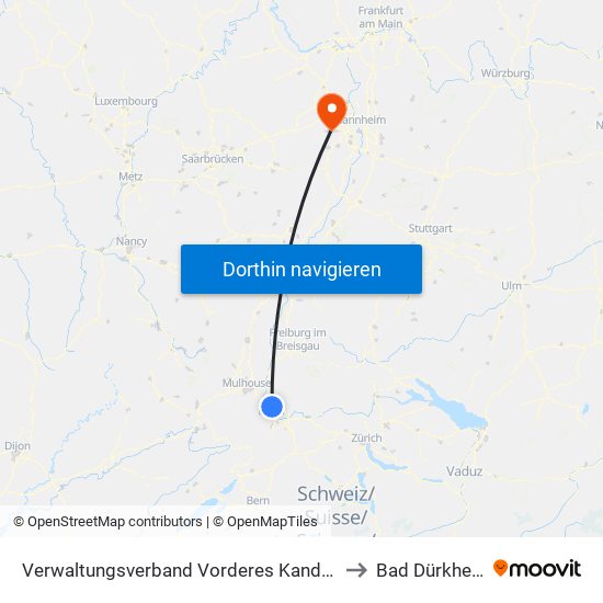 Verwaltungsverband Vorderes Kandertal to Bad Dürkheim map