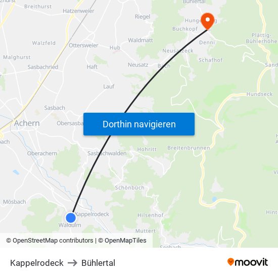 Kappelrodeck to Bühlertal map