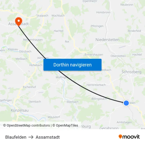 Blaufelden to Assamstadt map