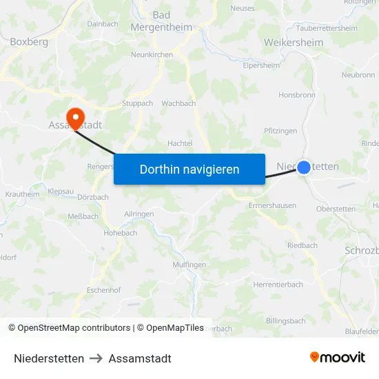 Niederstetten to Assamstadt map