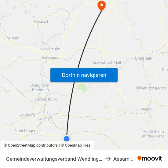 Gemeindeverwaltungsverband Wendlingen am Neckar to Assamstadt map