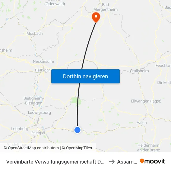 Vereinbarte Verwaltungsgemeinschaft Der Stadt Schorndorf to Assamstadt map