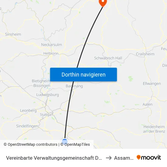 Vereinbarte Verwaltungsgemeinschaft Der Stadt Nürtingen to Assamstadt map