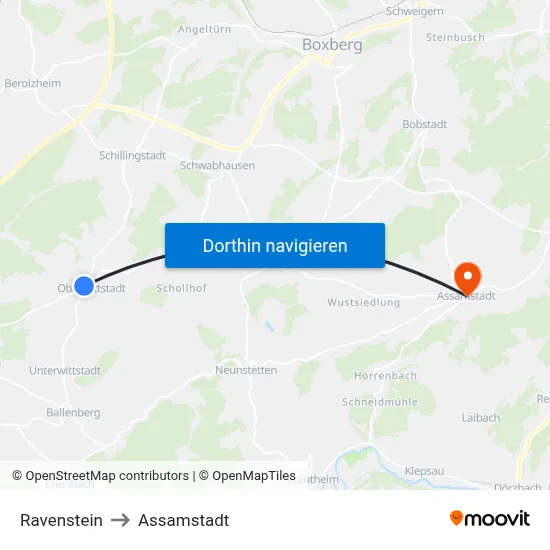 Ravenstein to Assamstadt map