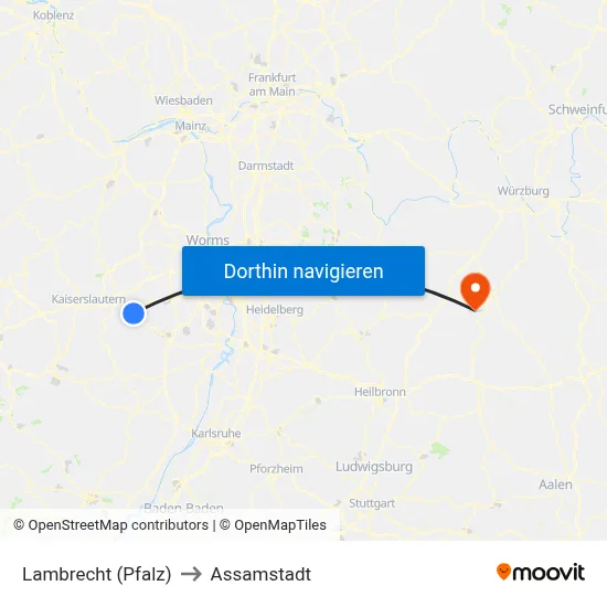 Lambrecht (Pfalz) to Assamstadt map