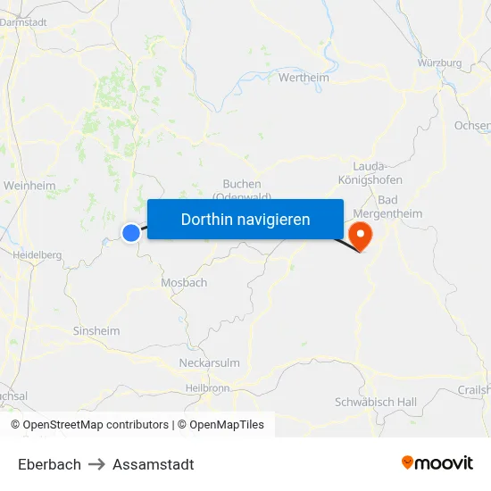Eberbach to Assamstadt map