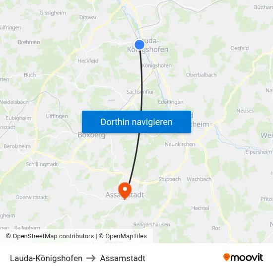 Lauda-Königshofen to Assamstadt map