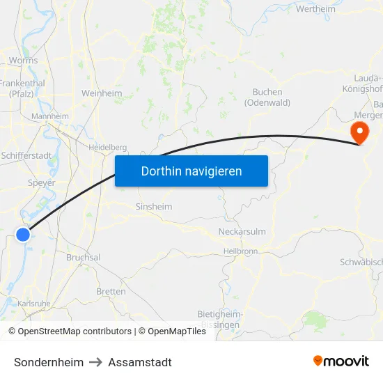 Sondernheim to Assamstadt map