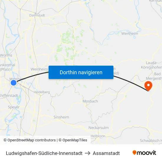 Ludwigshafen-Südliche-Innenstadt to Assamstadt map