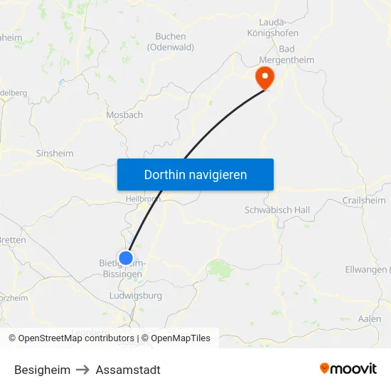 Besigheim to Assamstadt map