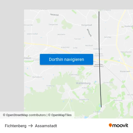 Fichtenberg to Assamstadt map