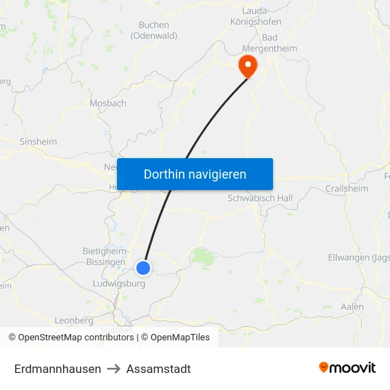 Erdmannhausen to Assamstadt map