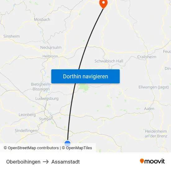 Oberboihingen to Assamstadt map