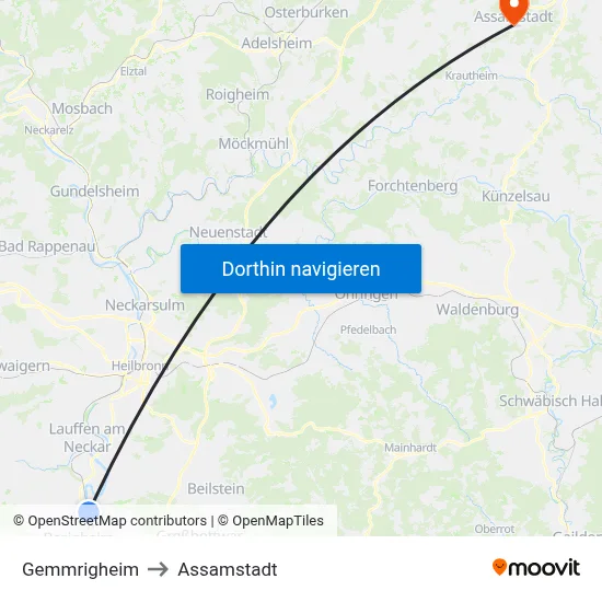 Gemmrigheim to Assamstadt map