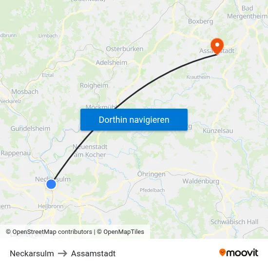 Neckarsulm to Assamstadt map
