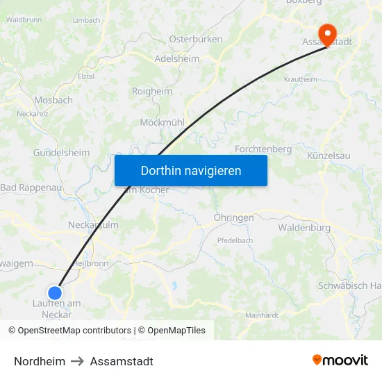 Nordheim to Assamstadt map