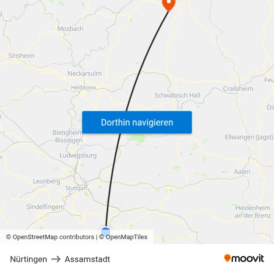 Nürtingen to Assamstadt map