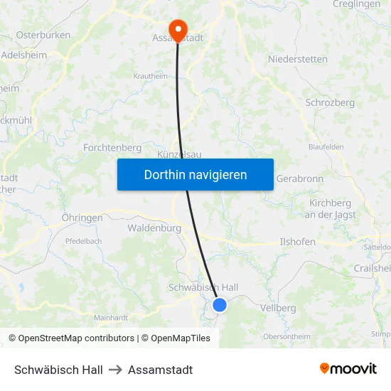 Schwäbisch Hall to Assamstadt map