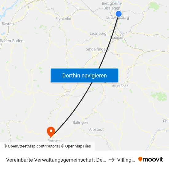 Vereinbarte Verwaltungsgemeinschaft Der Stadt Freiberg am Neckar to Villingendorf map