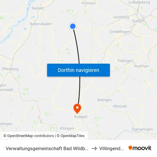 Verwaltungsgemeinschaft Bad Wildbad to Villingendorf map