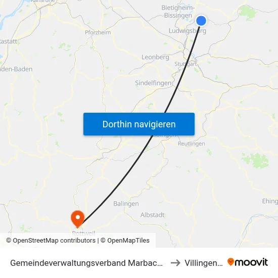 Gemeindeverwaltungsverband Marbach am Neckar to Villingendorf map