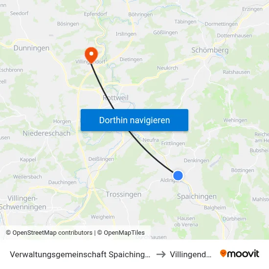 Verwaltungsgemeinschaft Spaichingen to Villingendorf map