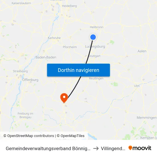 Gemeindeverwaltungsverband Bönnigheim to Villingendorf map