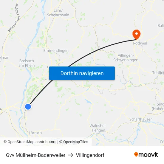 Gvv Müllheim-Badenweiler to Villingendorf map