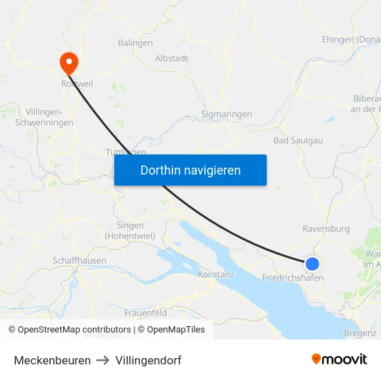 Meckenbeuren to Villingendorf map