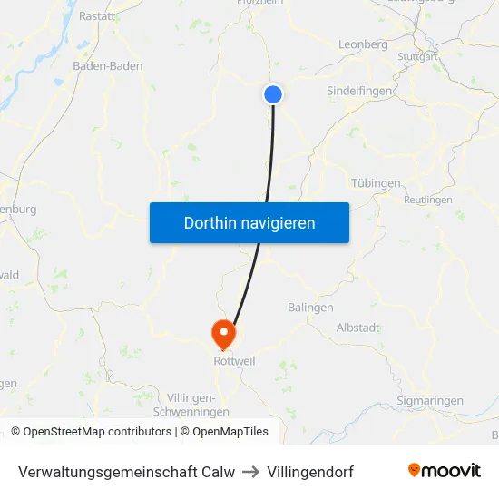 Verwaltungsgemeinschaft Calw to Villingendorf map