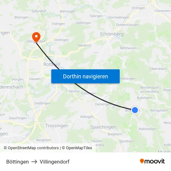 Böttingen to Villingendorf map
