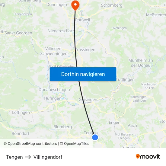 Tengen to Villingendorf map