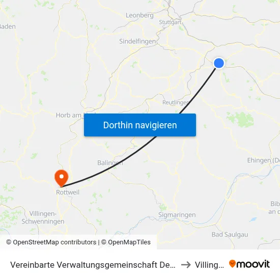 Vereinbarte Verwaltungsgemeinschaft Der Stadt Kirchheim Unter Teck to Villingendorf map