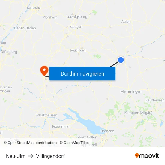 Neu-Ulm to Villingendorf map