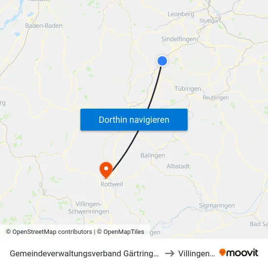 Gemeindeverwaltungsverband Gärtringen/Ehningen to Villingendorf map
