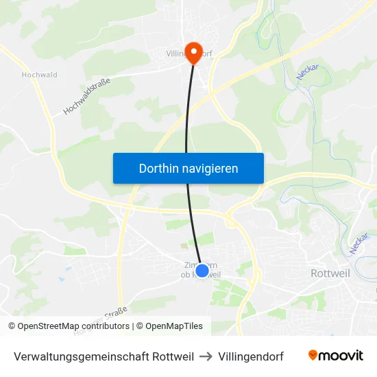 Verwaltungsgemeinschaft Rottweil to Villingendorf map