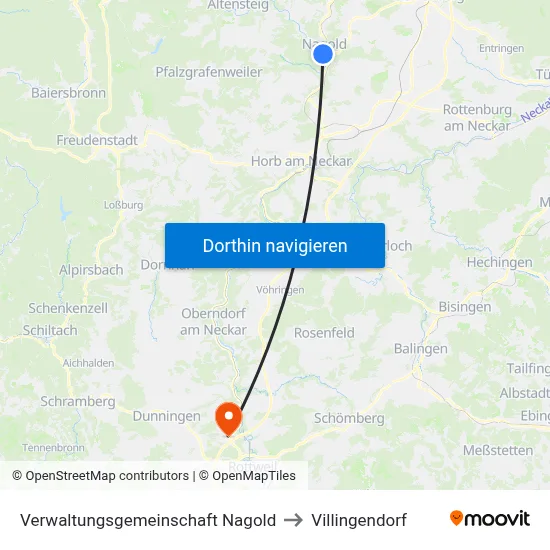 Verwaltungsgemeinschaft Nagold to Villingendorf map