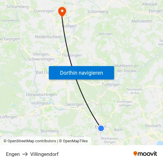 Engen to Villingendorf map
