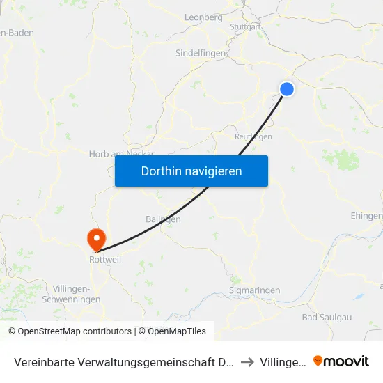 Vereinbarte Verwaltungsgemeinschaft Der Stadt Nürtingen to Villingendorf map